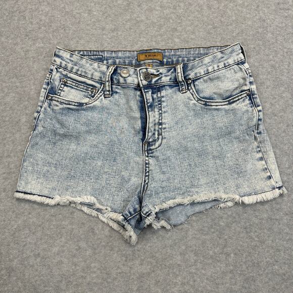 STS Blue Denim Cut-Off Shorts Junior WMNS 9 Light Acid Wash Frayed Hem Stretch - Picture 1 of 10
